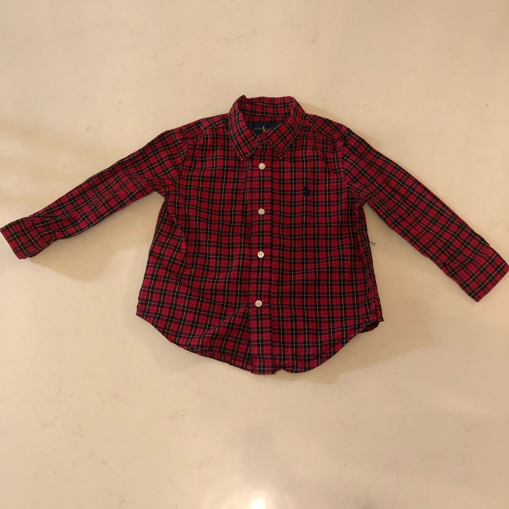 Ralph Lauren Red Checkered Long Sleeves, size 24 mos